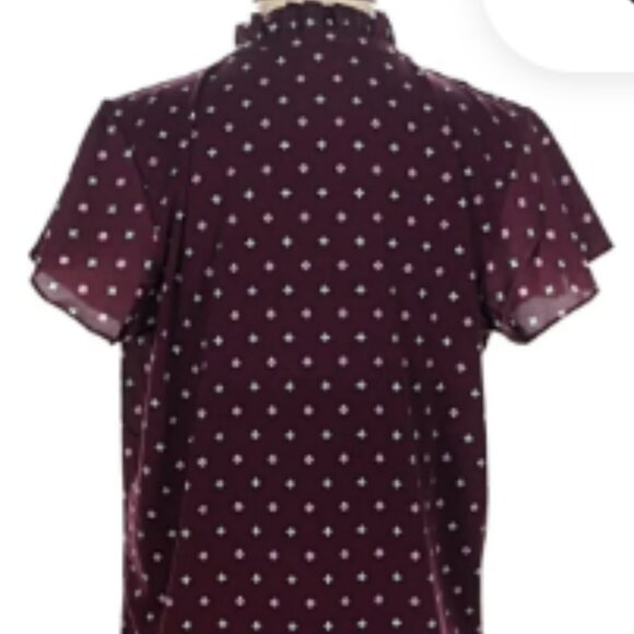 Ann Taylor Polyester Brown Dotted Pattern Short Sleeve Blouse XL NWOT - Picture 2 of 3